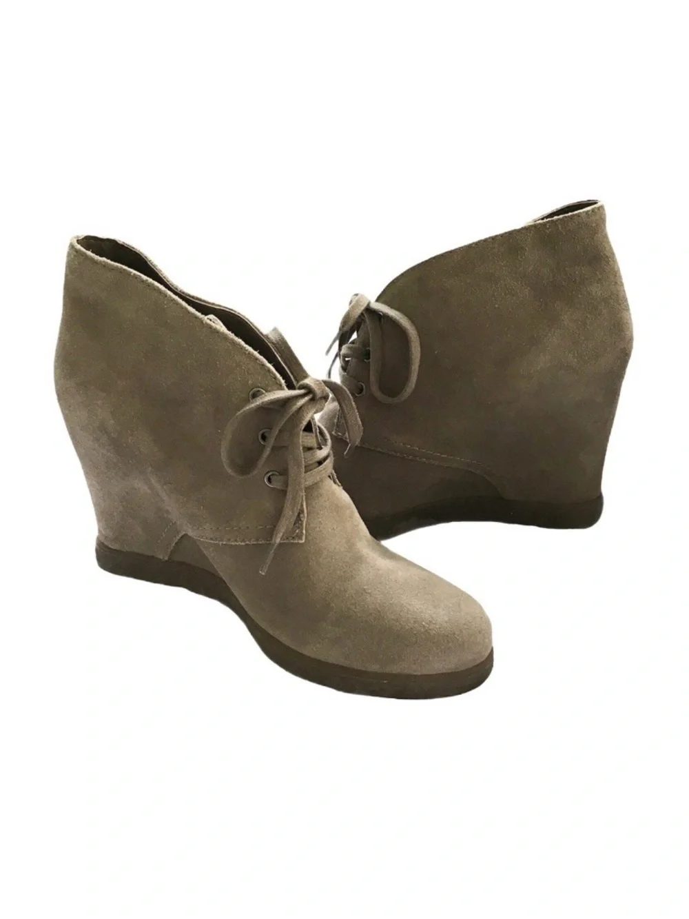 Dolce Vita Pascola Suede Lace Up Wedge Booties in Taupe | Size 8.5